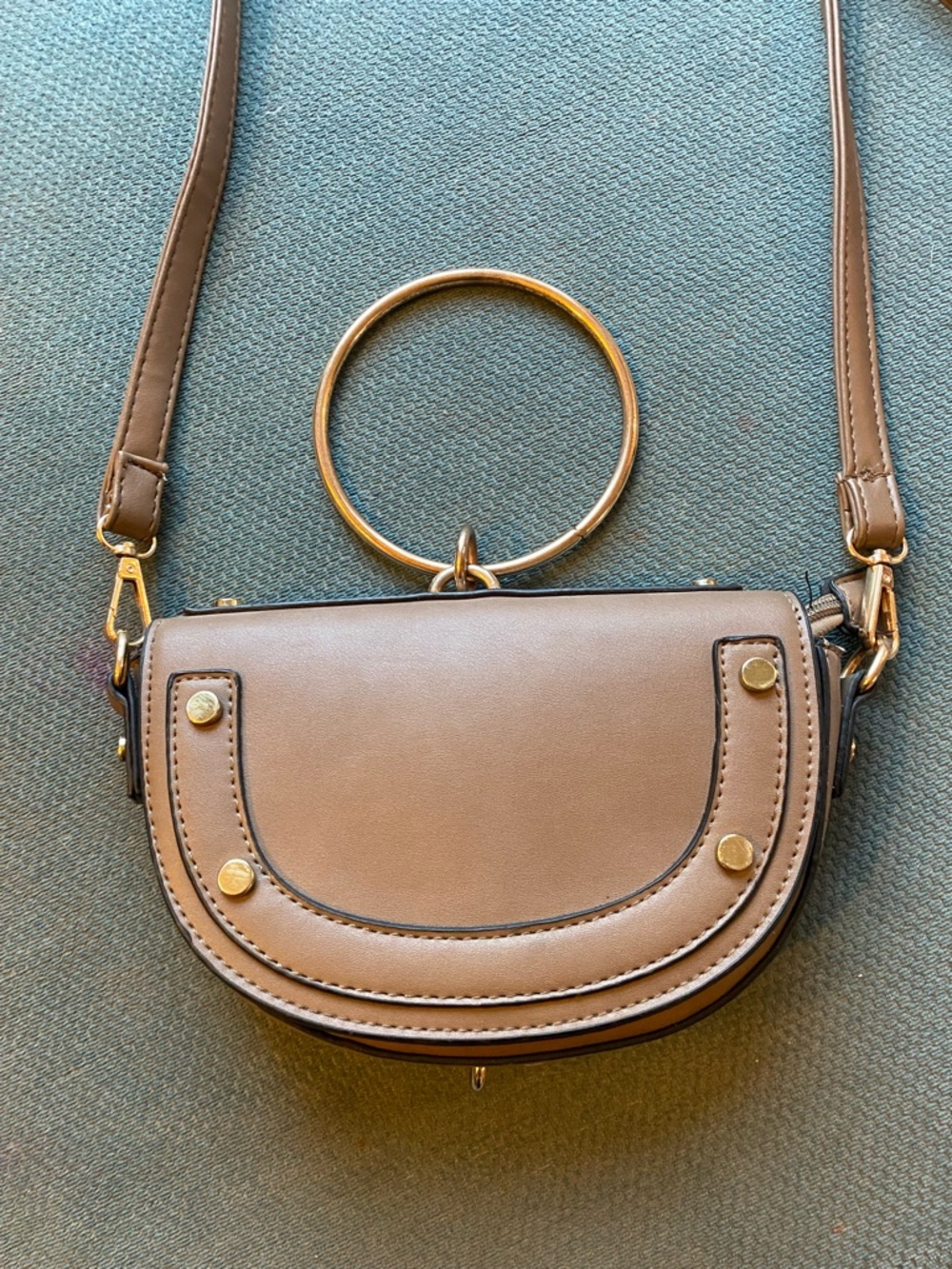 Urban Outfitters Brown Leather Crossbody with Gold Ring Detail